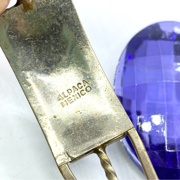 Vintage Alpaca Mexico Mother-of-Pearl Floral Inlay Cuff Bracelet - Picture 3 of 11